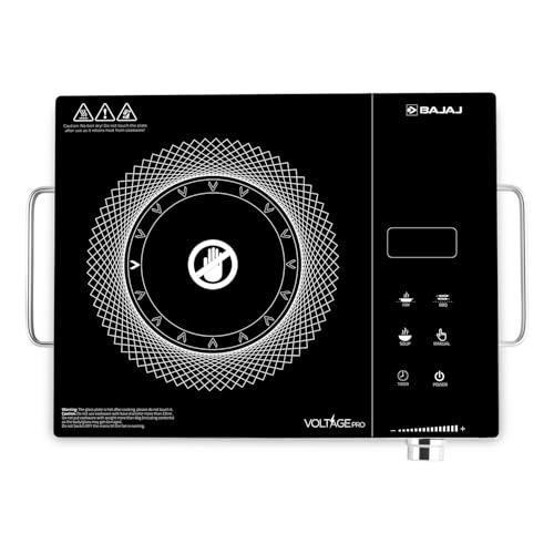Bajaj IRX 220F Infrared Induction Cooktop | 2200 Watts | 11 Power Level | 3 Preset Menu | Feather Touch Controls | Digital display | 1 Year Warranty 【Black/Silver】