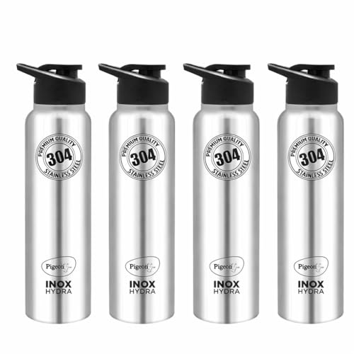 Pigeon by Stovekraft Inox hydra 900ml pack of 4 Stainless Steel Drinking Water Bottle 900ml Flipper Cap – Silver (1 year Warranty)