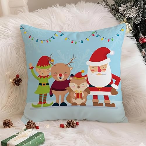 STITCHNEST Merry Christmas Printed Poly Cotton Cushion Cover Pack of 1 (12×12 Inches)