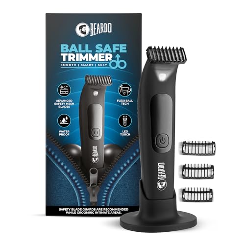 BEARDO Ball Safe Trimmer For Men|Fast Charging Trimmer For Intimate Parts, Beard, Body|Body Grooming Kit – No Nicks Or Cuts, Powerful Motor, Type C, Fast Charging, 110-Min Runtime,Black