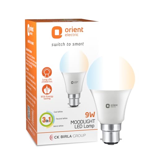 Orient Electric Eternal Shine Moodlight B22 Base, Color Changing 9W LED Bulb, Pack of 1 (White, Warm White, Neutral White)