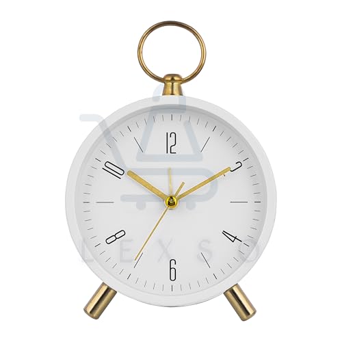 LEXSO Vintage Twin Bell Table Alarm Clock with Night LED Light Heavy Slippers Extra Loud Alarm Ideal for Student and Kids Bedroom Twin Bell Alarm Clock Table Top Clock Night (Classic White)