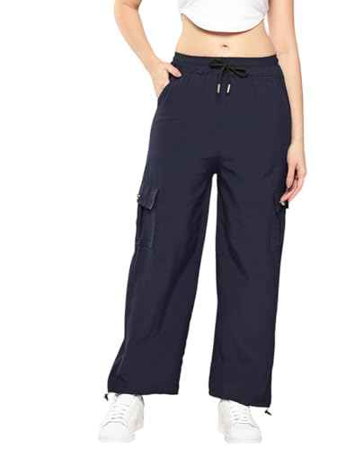 Aarika Womens Casual Wear Navy Blue Colour Solid Crepe Cargo Pant-(28-34)-(PANT-W-AD-IL-01-NAVY-BLUE-30)