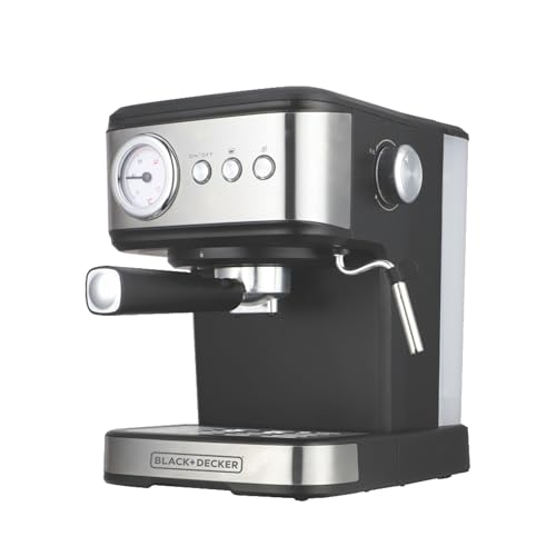 BLACK+DECKER BXCM1001IN 1100W 10-Cup 15 Bar Expresso Coffee Maker | 1.5L Water Tank Capacity | Anti-Drip Feature | Auto Keep-Warm Function | 2-year Warranty -(Black+Grey)