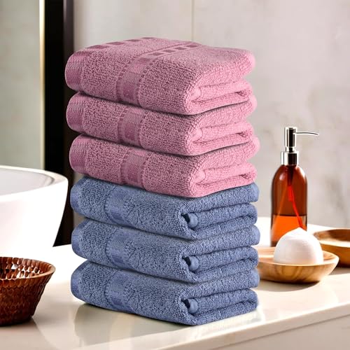 Urbane Home Pack of 6 Cotton Hand/Face Towels for Men & Women | Easily Washable | Workout Gym Napkins for Men | Pocket Towel – Dark Blue & Pink