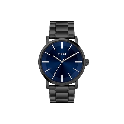TIMEX Analog Watch for Man with Blue Round Dial & Black Stainless Steel Bracelet Band Water Resistant Men’s Wrist Watches – TWHG35SMU08