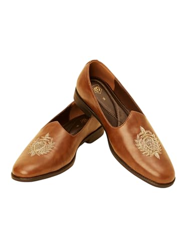 Manyavar Brown Loafers Style Self Design Shoes|Men’s Ethnic Jutti | Juttis and Mojaris (Brown)