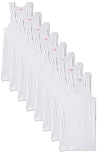 Rupa Jon Men 100% Cotton Standard Fit Sleeveless Vest | Fabric | Round Neck | Pack of 9 White, XL