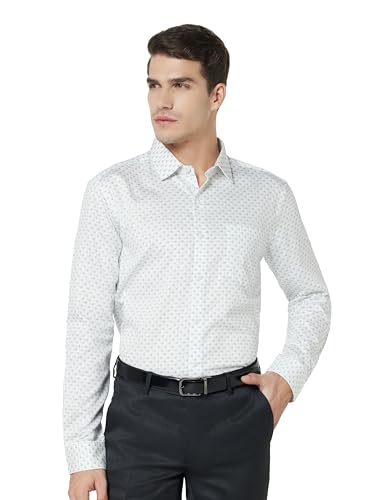 Arrow Men’s Printed Full Sleeve Slim Fit Cutaway Collar Cotton Formal Shirt White