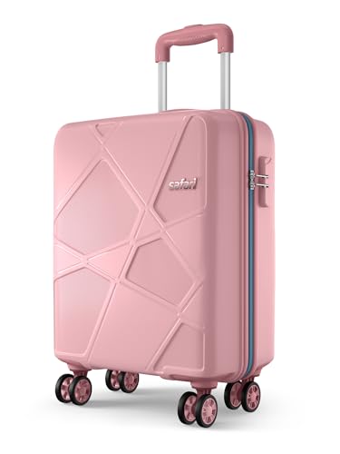 Safari Pentagon Pro 8 Wheels 55cm Cabin Size Trolley Bag, Hard Case Polypropylene, 360º Wheeling Small Carry-on Luggage, Suitcase for Travel, Trolley Bags for Travel, Rose Gold