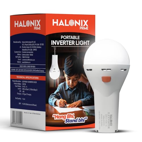 Halonix 5W Portable LED Torch + Bulb 2-In-1 Emergency Hanging Lantern,Rechargeable Emergency Light With Type C Charging,Portable LED Light,4 Hours Battery Backup,Cool Day Light,Pack Of 1,White
