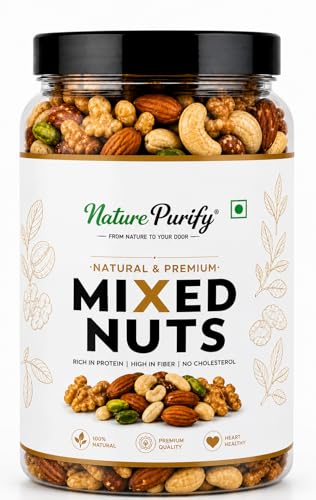 Nature Purify Premium Mix Dry Fruits 1kg | Almonds, Cashews, Kishmish, Apricots & Seeds Mix | Fresh Crunchy Nut & Fruit Combo Pack for Snacking & Gifting | Jar Pack Of 1