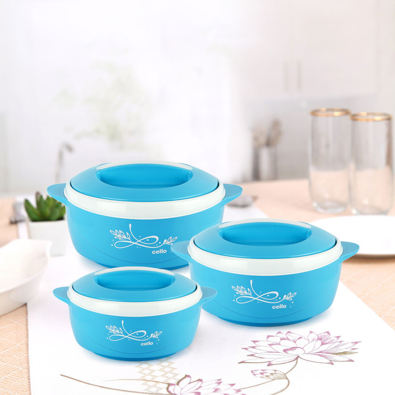 cello Sapphire Pack of 3 Thermoware Casserole(500 ml, 1000 ml, 1500 ml)