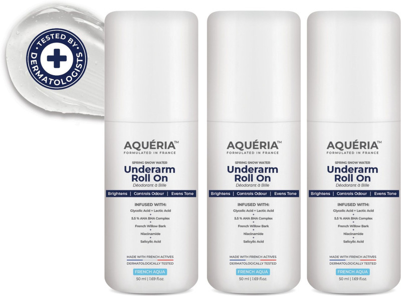Aqueria Multi Active Underarm Roll On | 5.5% AHA BHA, Niacinamide – Aqua Fragrance Deodorant Roll-on  –  For Men & Women(150 ml, Pack of 3)