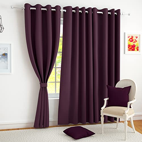 Story@Home 100% True Blackout Door Curtains 7 Feet Long Set of 2 | Plain Design | Room Darkening Curtain | Thermal Insulated Curtains for Living Room, Bedroom | (116 x 215 cm, Purple)