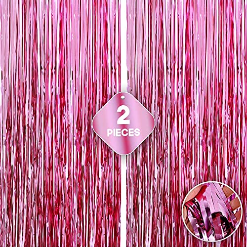 Crackles Metallic Fringe Pink Curtains Large Size 3 ft x 6 ft for Birthday, Anniversaries, Graduation, Retirement, Baby Shower, New Year Decoration- Pack of 2