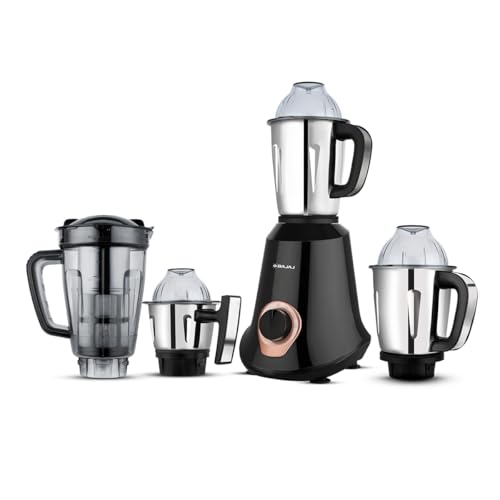 Bajaj Military Series Glamore 1000 W Mixer Grinder With 4 Jars (3 Stainless Steel Jars + 1 Fruit Filter Jar) | DuraCut Blades | Powerful Titan Motor | Unbeatable Toughness | 2 Yrs Warranty【Jet Black】