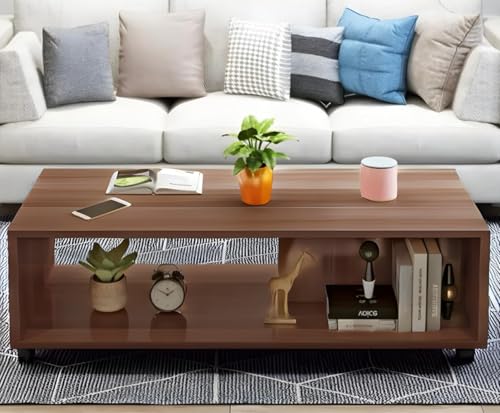 MATTERHORN Wooden Coffee Table, Centre Table, Drawing Room Table, Tea Table with Wheels and Shelf for Storage (DIY, 80 x 40 x 40 cm, MOCT-R92101mayvar) (Oak Brown)