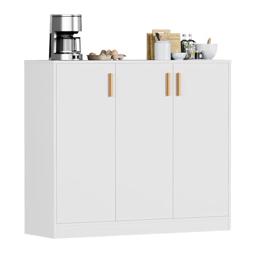 Spyder Craft Engineered Wood Buffet Cabinet with Storage – Accent Storage Cabinet with Doors and Shelves – Sideboard Cabinet for, Living Room – White – 3-Door Storage Cabinet (105cm x 90cm x 35cm)