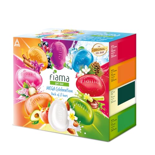 Fiama Gel Bathing Bar Mega Celebration Pack, With 8 Unique Gel Bars, 1000g (125g – Pack of 8), with Skin Conditioners For Moisturized Skin, Soap for Women & Men, For All Skin Types