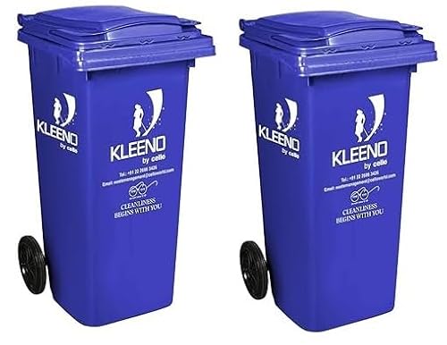 CELLO Plastic Manual-Lift Garbage Waste Dustbin with Wheel 120 LTR BLUE//BLUE (COMBO)