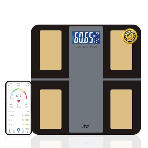 ANT Zigma Smart Digital Weighing Scale for Body Weight | Bluetooth App Enabled | BMI Monitor | 12 Metrics | Large Display | 30 Months Warranty | Battery Included – Black