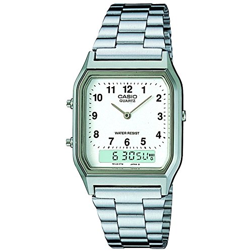 Casio Men Vintage AQ-230A-7BHDF White Analog-Digital Dial Silver Stainless Steel Band Ad02