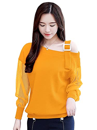 Women’s One Side Off Shoulder Top (Large, YELLOW)