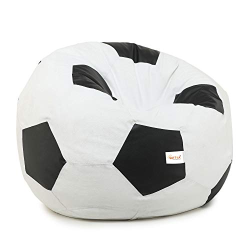 SATTVA XXXL Football Bean Bag Filled with Beans | Faux Leather Bean Bag for Adults & Kids | Pre-Filled Comfortable Seating for Living Room, Bedroom, Home & Office – White & Black