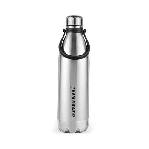 Signoraware Stainless Steel Aqualene Vacuum Steel cola Hot and Cold Bottle with Bag 1500ml, Set of 1, Multicolour