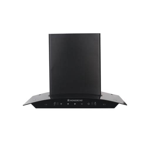 Wonderchef Power Curve Wall-Mount Chimney|Auto Clean Function|1200M3/H |Suction Capacity|Baffle filter |3 Speed Suction|Gesture and Touch Control|Oil Collector|Low Noise|LED Lamp|60cm|Black
