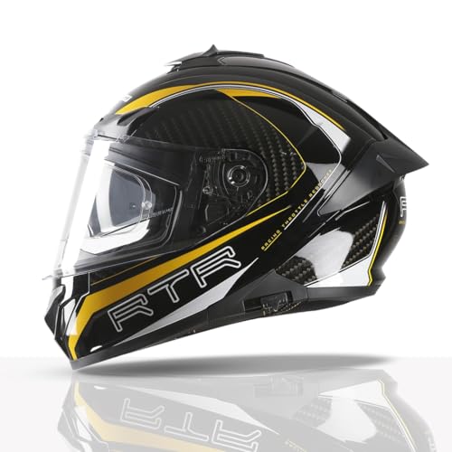 TVS Racing Hurricane Series Full Face Dual Visor Helmet for Men | Premium Bike Helmets with ABS Shell, UV Paint | Quick Release System | Aerodynamic Design | ECE, DOT & ISI Certified (Yellow/M)