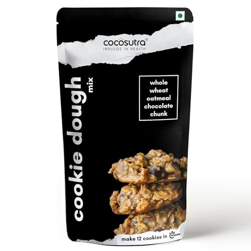 Cocosutra Cookie Dough Mix – Whole Wheat Oatmeal Chocolate Chunk | with natural ingredients| 3 Easy Steps for Perfect Cookies – Whisk, Scoop & Bake | Instant Baking Mix | 220 g