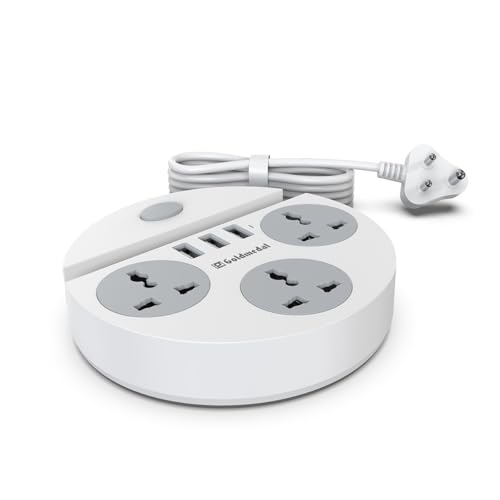 Goldmedal Zippo 1.5-Meter Extension Cord | 3 USB Charging Ports & Mobile Holder | Master Switch with Indicator | 3 Universal Sockets | Compatible with All Devices | for Home & Office | White