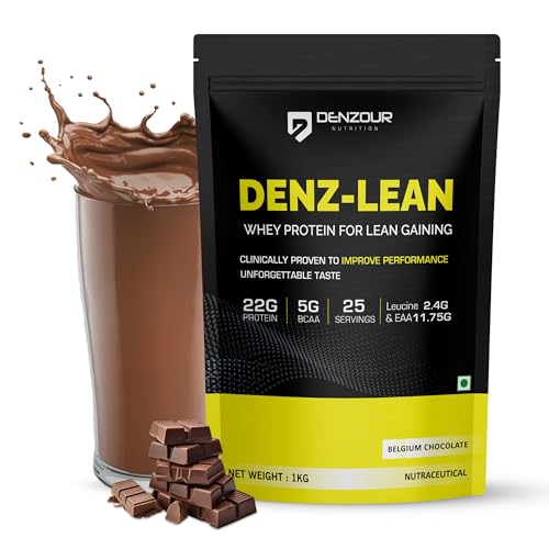 Denzour Nutrition Denz-Lean Whey Protein – Belgium Chocolate, 1Kg (25 Servings) | For Lean Muscle Gains | 22G Protein, 5G Bcaa | 11.75G Eaa & 2.4G Leucine Faster Muscle Recovery & Improved Strength
