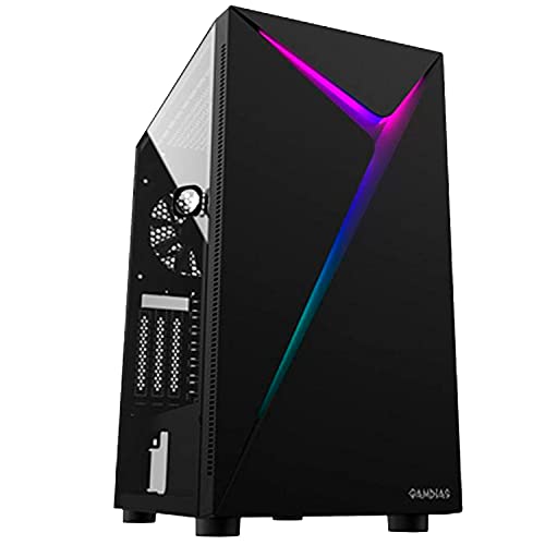 GAMDIAS Argus E4 Mid Tower PC Cabinet with RGB Light Strips at Front and Panoramic Tempered Glass Panel