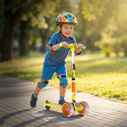Cockatoo Little Bus Buddy Kick Scooter for Kids 2-12 Years, Kids Scooter with 40MM in PP+PU LED Wheel, 4 Adjustable Height Scooter, Upto 50 Kg (Yellow)