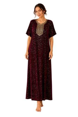 E – Ezra Pure Cotton Hand Embroidery Nighty for Woman | Floral Gown for Women Nightwear Nighty for Women Stylish Maxi for Women Cotton – Free Size Maroon