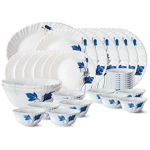Larah by BOROSIL Floral Ageria Opalware Dinner Set, 33-Pieces, White