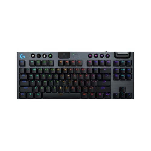 Logitech G915 X Lightspeed TKL Low-Profile Wireless Gaming Keyboard, Double-Shot PBT Keycaps, Fully Programmable Keys, RGB Backlighting, Sleek Aluminum Finishing, GL Brown Tactile – PC/Mac- Black