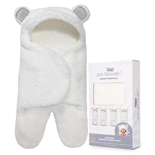 Jam Naturals-Cute Bear Organic Newborn Swaddle Wrap-Gender Neutral Soft Baby Blanket(Grey 0-3m)