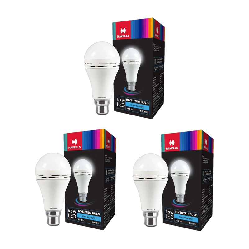 HAVELLS 8.5 W Inverter Standard B22 Inverter Bulb(White, Pack of 3)