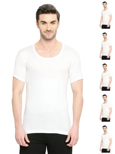 VIP Bonus Premium RNS Mens 100% Cotton Round Neck Half Sleeve White Vest, 95 Size, Pack of 6