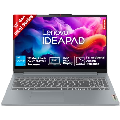 Lenovo IdeaPad Slim 3 13th Gen Intel Core i3-1315U 15.6″ (39.6cm) FHD Thin and Light Laptop (8GB RAM/512GB SSD/FHD 1080p Camera/Windows 11/Office 2024/Grey/1.6Kg), 82X700M5IN