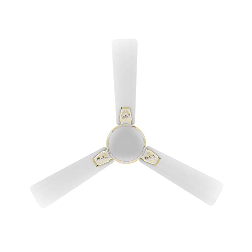 Crompton PREMION AURA2 DESIGNER 3D LOTUS DESIGN ANTIDUST1200 mm (48 inch) Ceiling Fan (Pearl White Gold) Star rated energy efficient fans