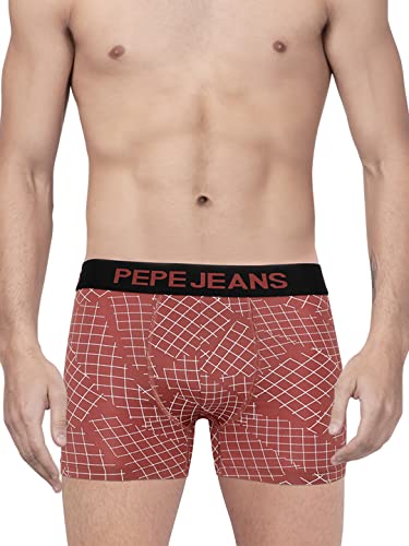 Pepe Jeans Innerwear Men’s Regular Geometric Print Trunks (BGT02-01_Maroon 75 cm)