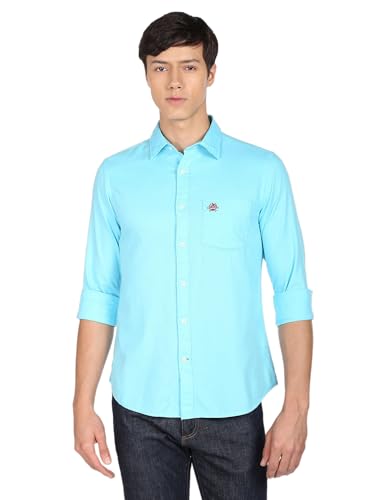 U.S. POLO ASSN. Men Cotton Regular Solid Dobby Shirts (USSHTR0019_M_Aqua)