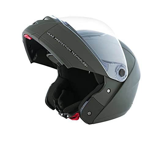STUDDS Ninja Elite SUPER Flip Up Full Face Helmet (Military Green, L)