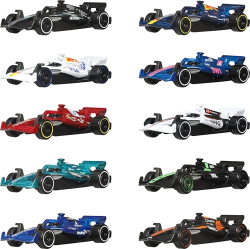 Hot Wheels Formula 1 Toy Cars, Set of 10 1:64 Scale Die-Cast Racecars Representing Each 2025 F1 Racing Team