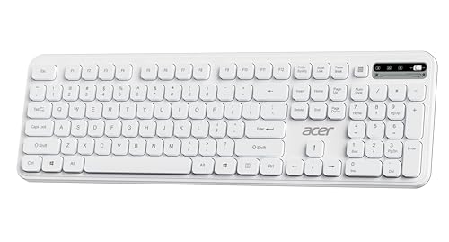 Acer SoftKey Pro Wireless Keyboard | 2.4GHz USB Connectivity | Full-Size 108-Key Layout with Numeric Keypad | Silent Round Keys | Slim Minimalist Design | Windows & iOS | White | AAA Battery Included
